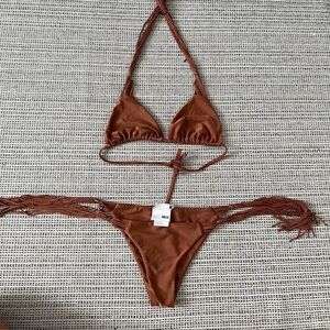 Amuse Brown Fringe Bikini Set